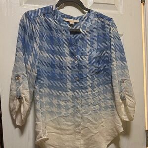 Casual Blue Ombre Patterned Blouse